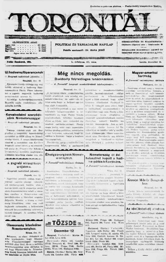 Torontál, 50. évf. 1921. december 14. 275. sz.