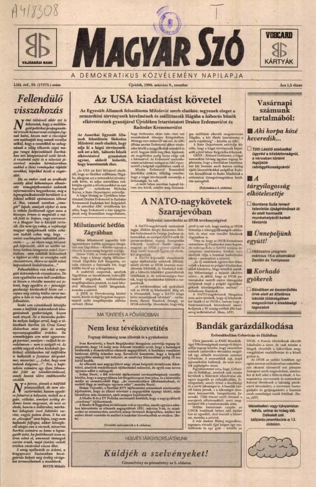 Magyar Szó, 53. évf. 1996. március 9. 58. sz. 1–16. oldal