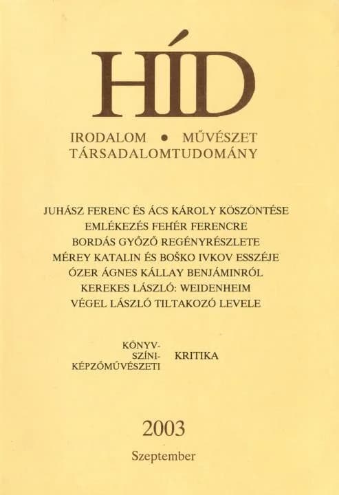 Híd, 67. évf. 2003. szeptember. 9. sz. 885–1028. oldal