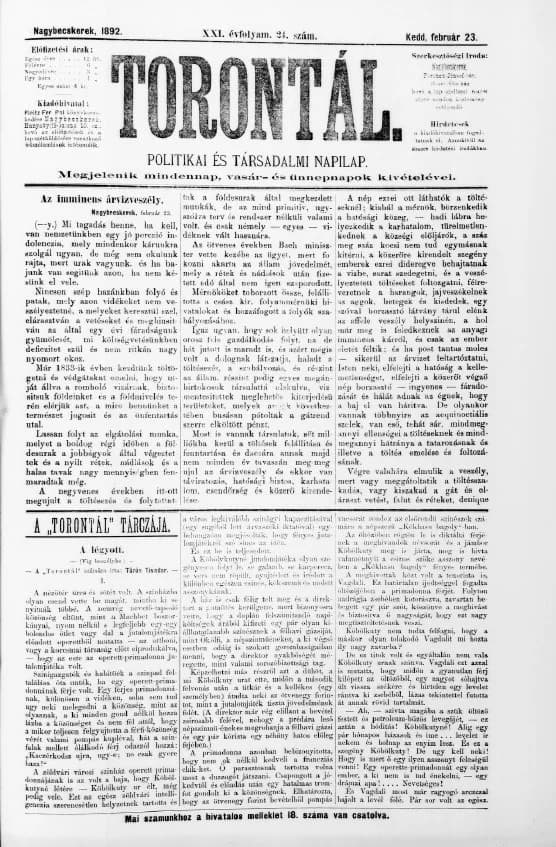 Torontál, 21. évf. 1892. február 23. 24. sz.