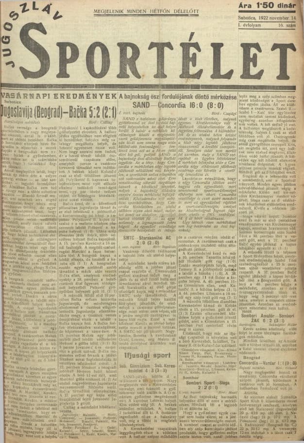Jugoszláv sportélet, 1. évf. 1922. november 14. 16. sz.