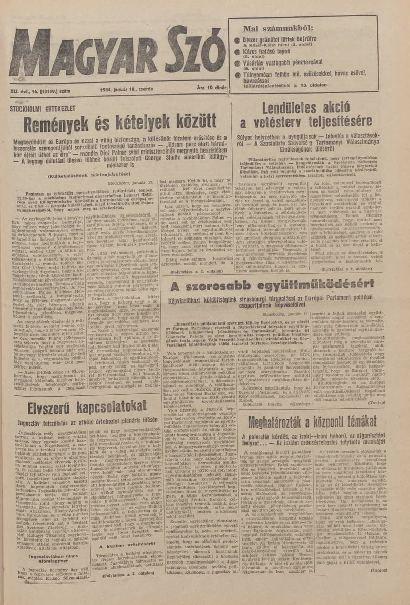 Magyar Szó, 41. évf. 1984. január 18. 16. sz. 1–24. oldal
