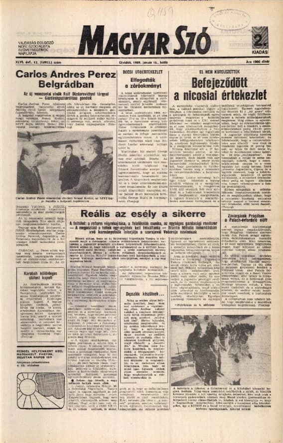 Magyar Szó, 46. évf. 1989. január 16. 13. sz. 1–20. oldal