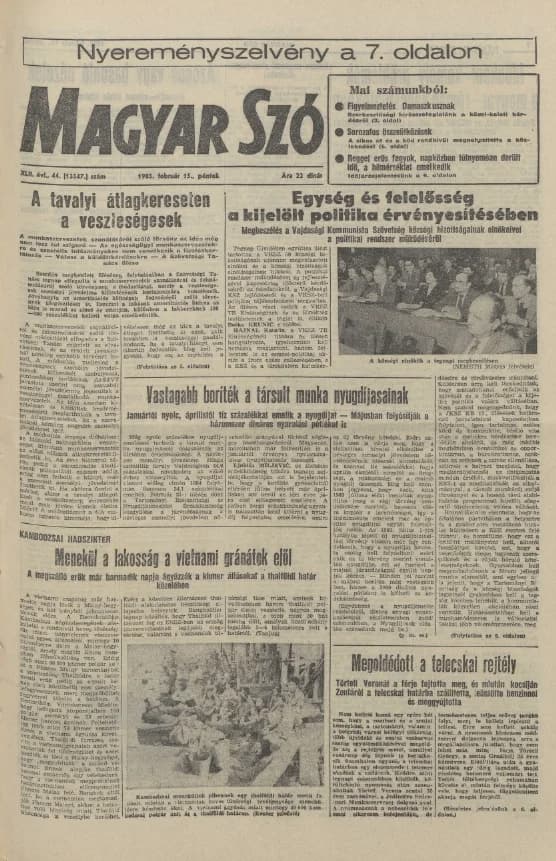 Magyar Szó, 42. évf. 1985. február 15. 44. sz. 1–20. oldal