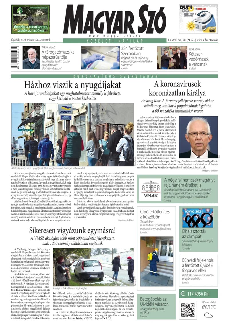 Magyar Szó, 77. évf. 2020. március 26. 70. sz. 1–16. oldal