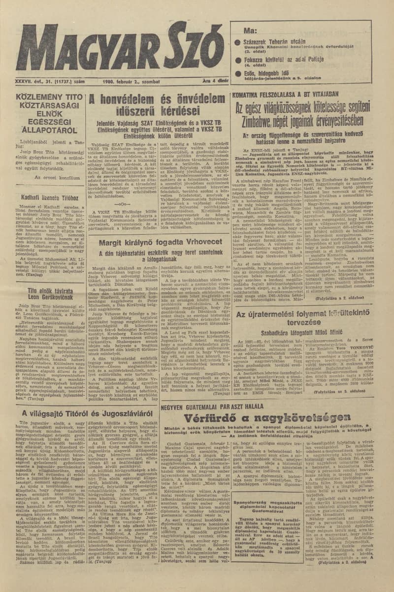 Magyar Szó, 37. évf. 1980. február 2. 31. sz. 1–20. oldal