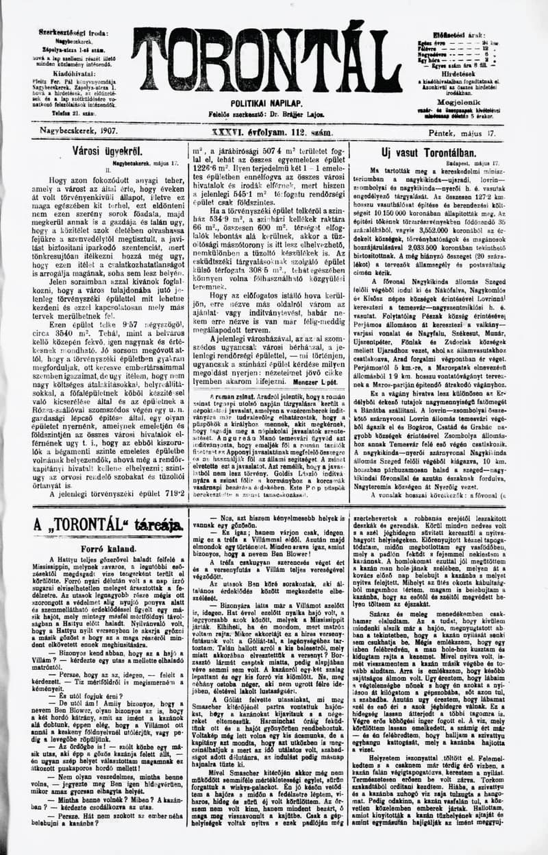Torontál, 36. évf. 1907. május 17. 112. sz.