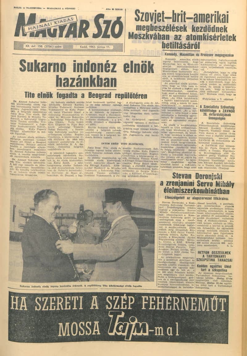 Magyar Szó, 20. évf. 1963. június 11. 158. sz. 1–16. oldal
