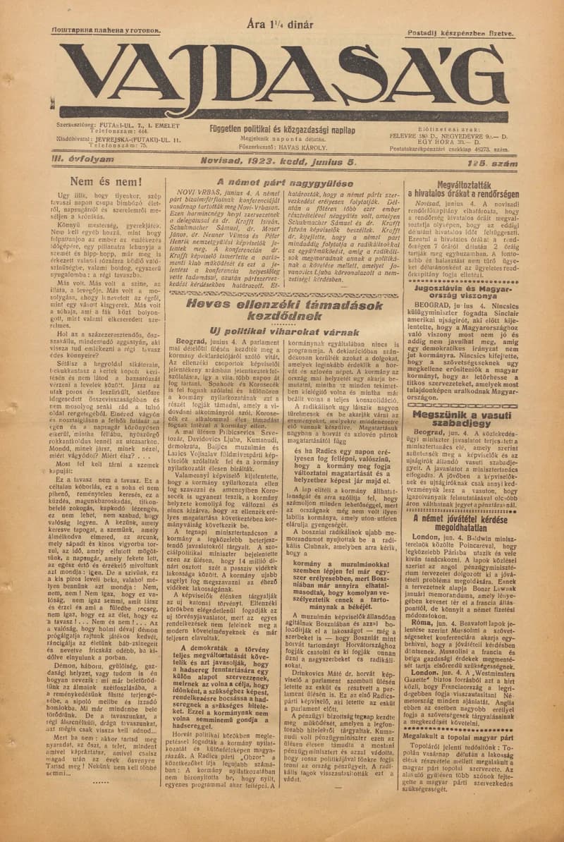 Vajdaság, 3. évf. 1923. június 5. 125. sz.
