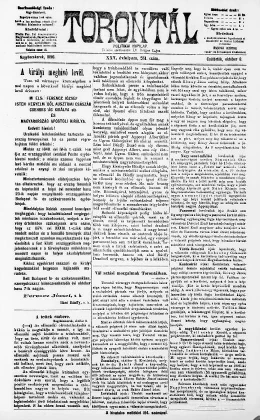 Torontál, 25. évf. 1896. október 8. 231. sz.