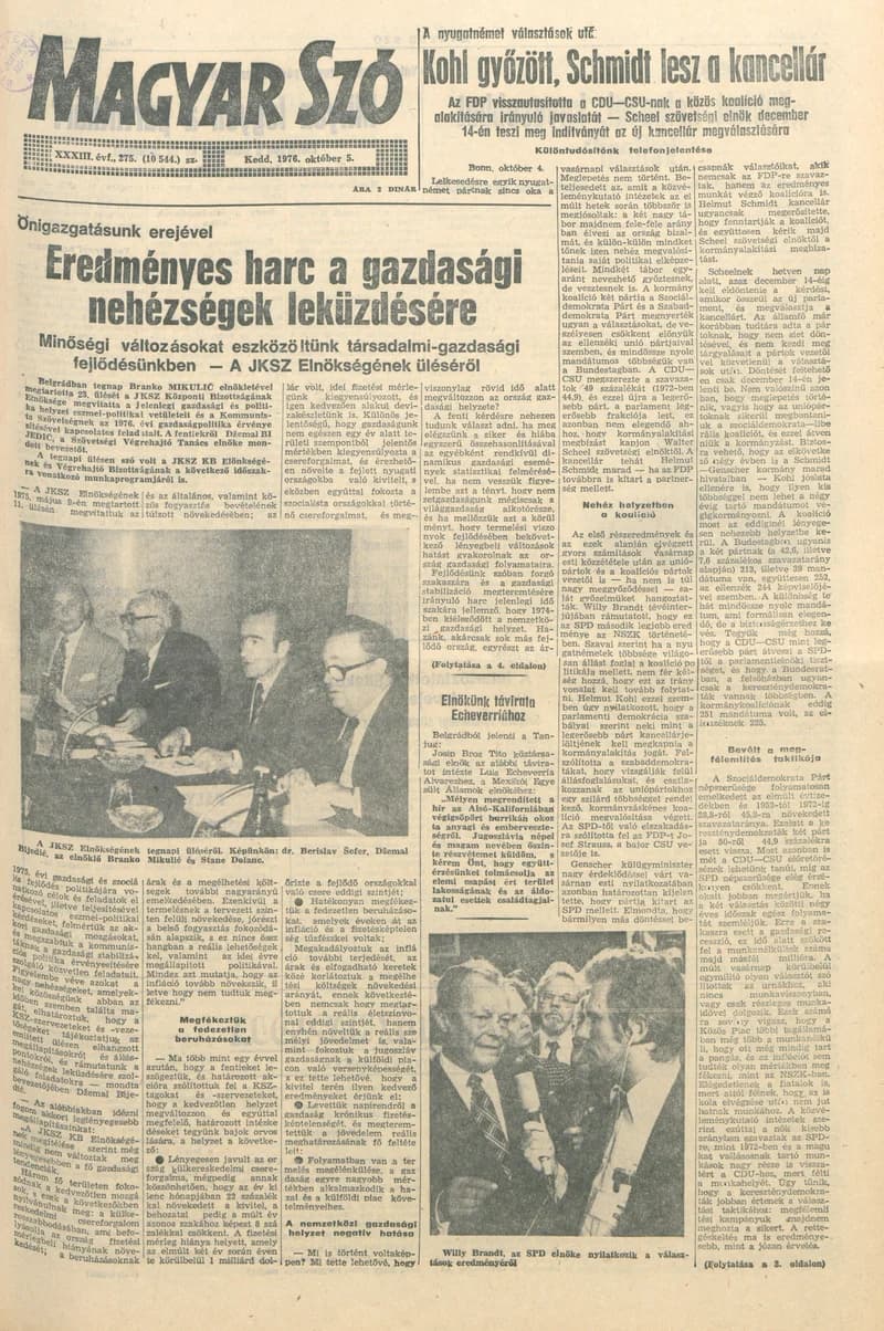 Magyar Szó, 33. évf. 1976. október 5. 275. sz. 1–20. oldal
