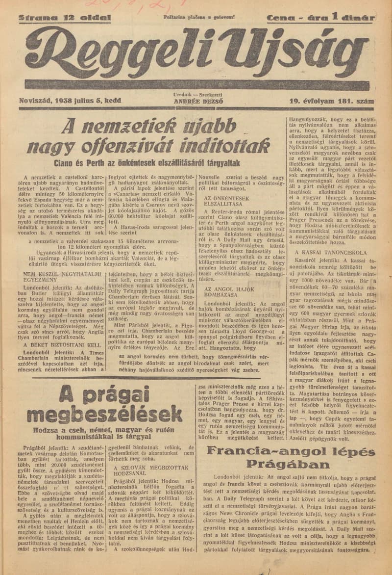 Reggeli Újság, 19. évf. 1938. július 5. 181. sz.