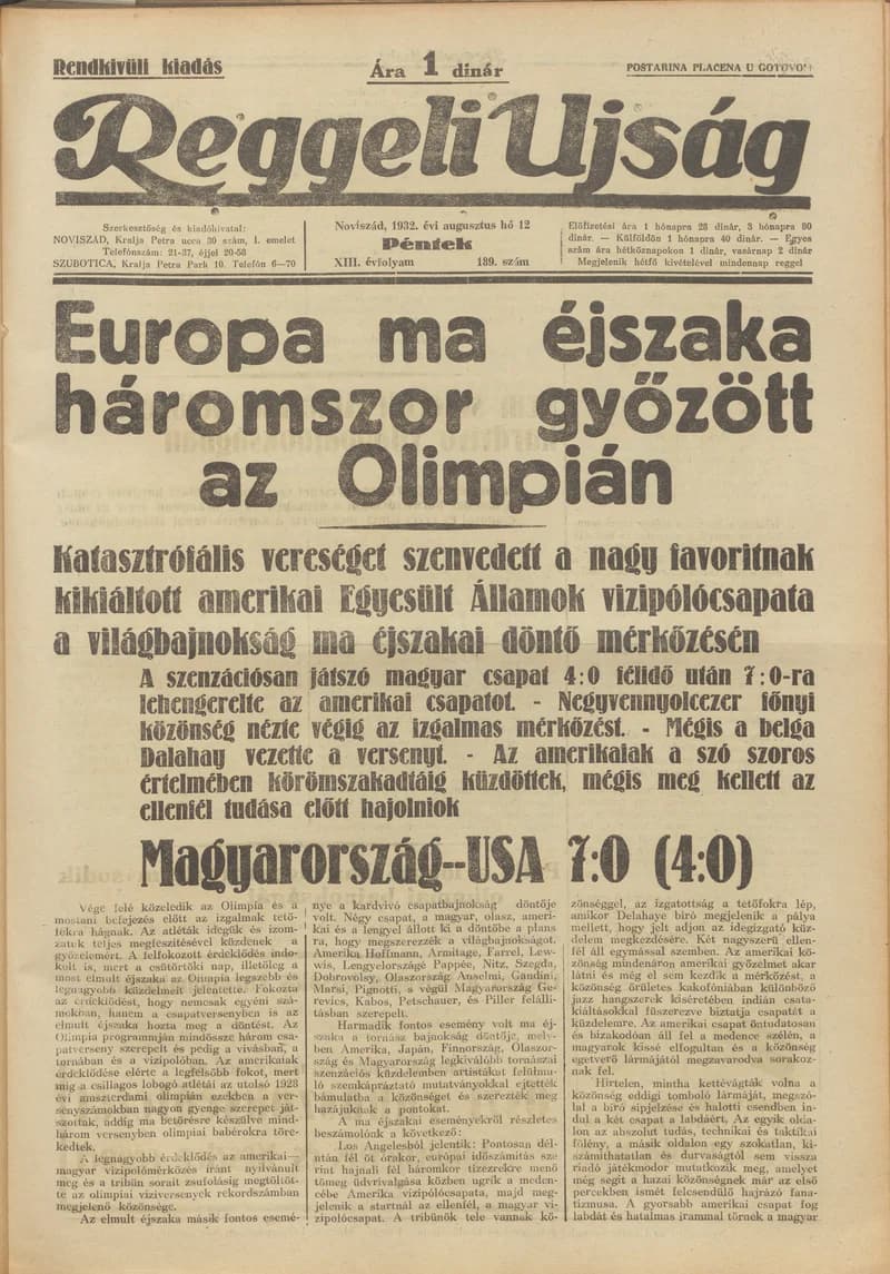 Reggeli Újság, 13. évf. 1932. augusztus 12. 189. sz.