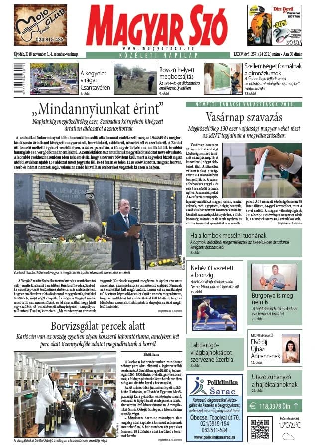 Magyar Szó, 75. évf. 2018. november 3. – 4. 257. sz. 1–42. oldal