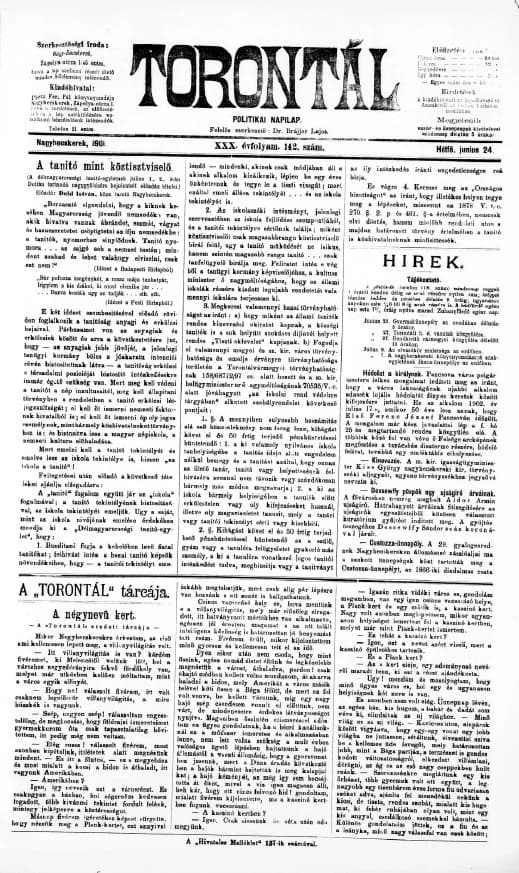 Torontál, 30. évf. 1901. június 24. 142. sz.