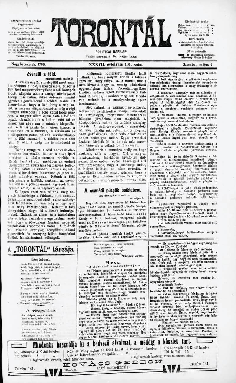 Torontál, 37. évf. 1908. május 2. 101. sz.