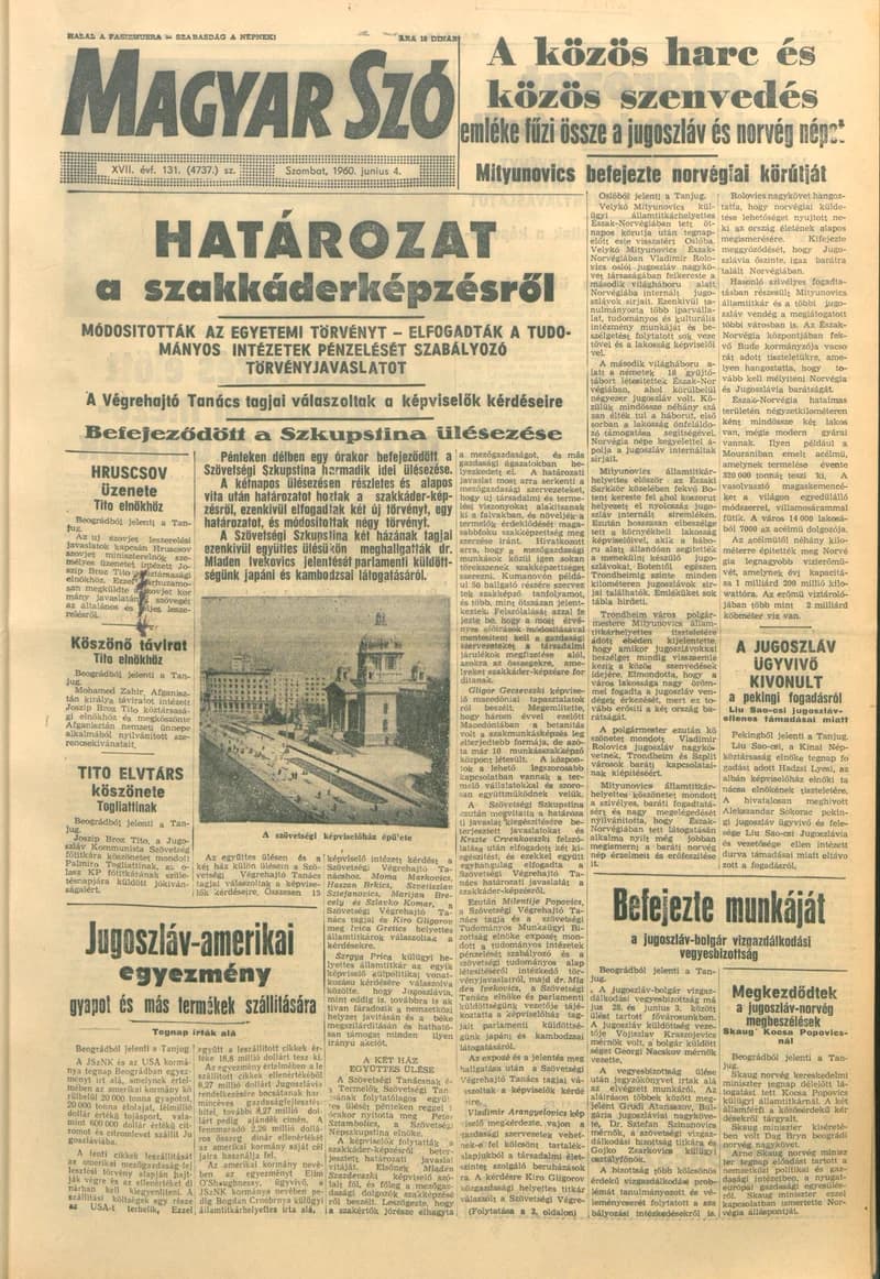 Magyar Szó, 17. évf. 1960. június 4. 131. sz. 1–16. oldal