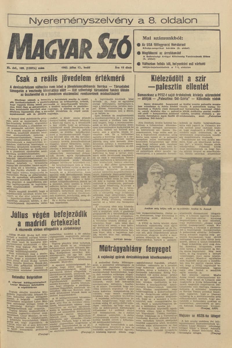 Magyar Szó, 40. évf. 1983. július 12. 189. sz. 1–20. oldal