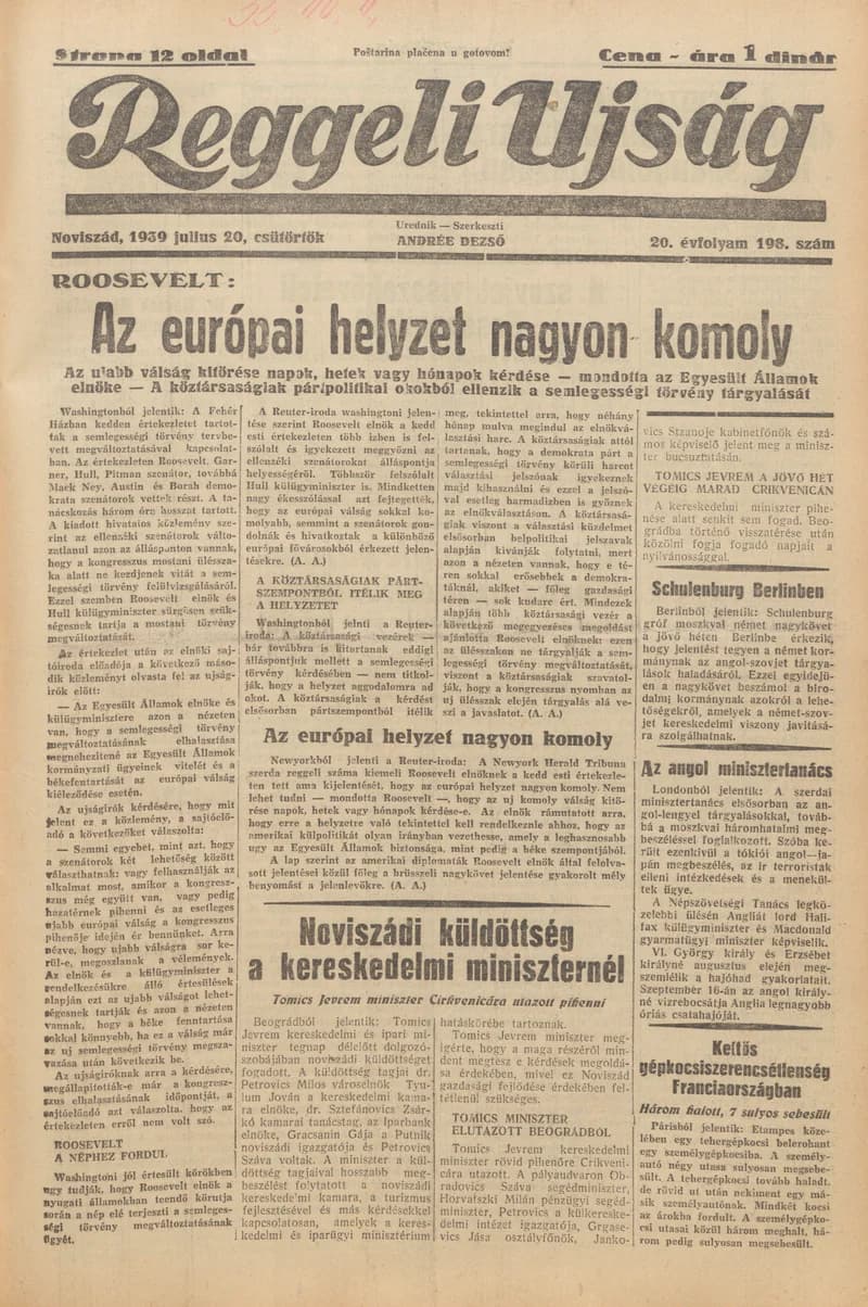 Reggeli Újság, 20. évf. 1939. július 20. 198. sz.