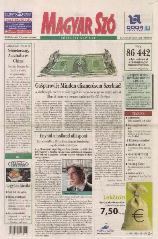 Magyar Szó, 66. évf. 2009. december 5. – 6. 285. sz. 1–52. oldal