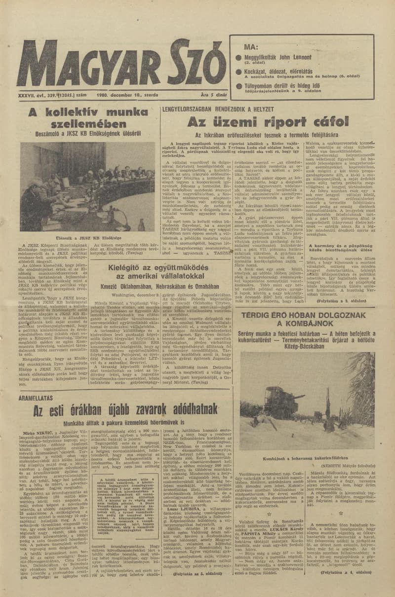 Magyar Szó, 37. évf. 1980. december 10. 339. sz. 1–20. oldal
