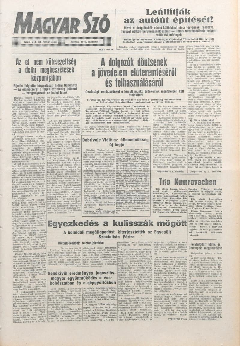 Magyar Szó, 30. évf. 1973. március 7. 64. sz. 1–20. oldal