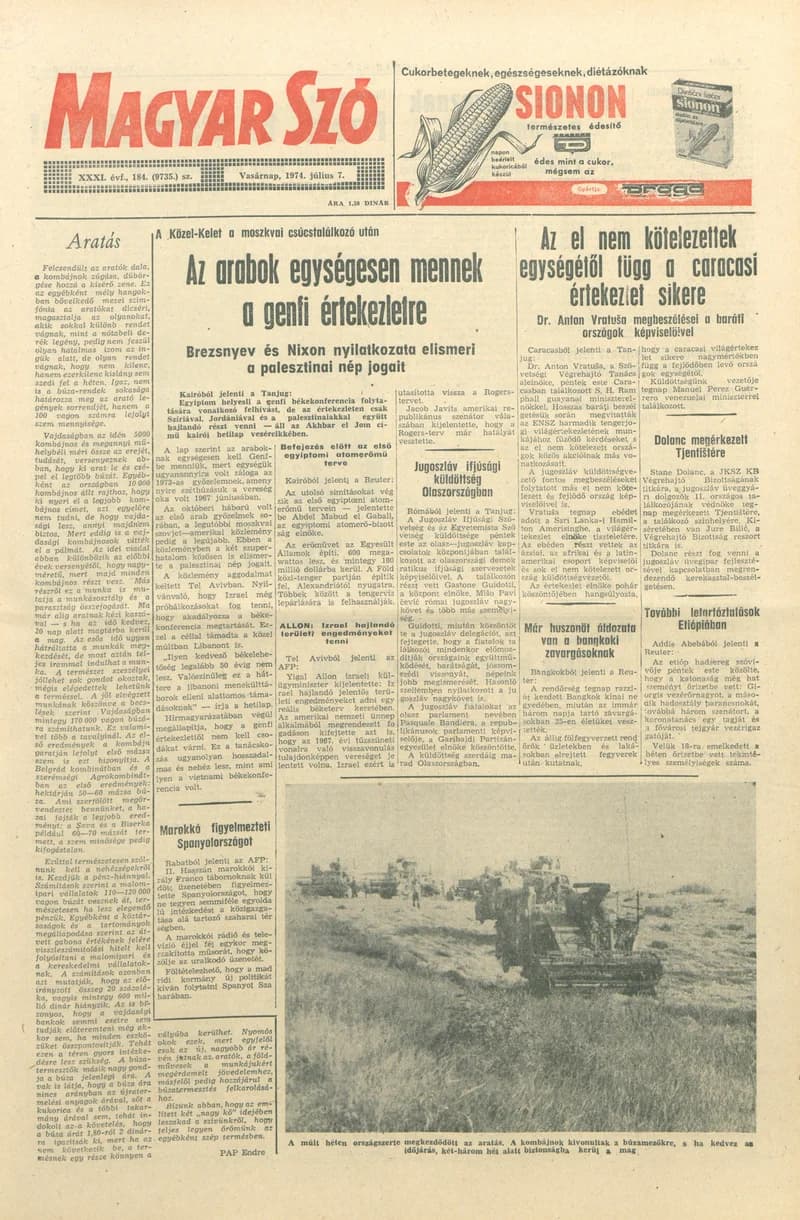 Magyar Szó, 31. évf. 1974. július 7. 184. sz. 1–28. oldal