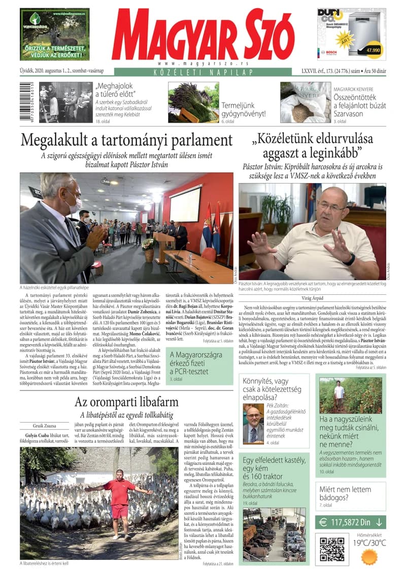 Magyar Szó, 77. évf. 2020. augusztus 1. – 2. 173. sz. 1–32. oldal