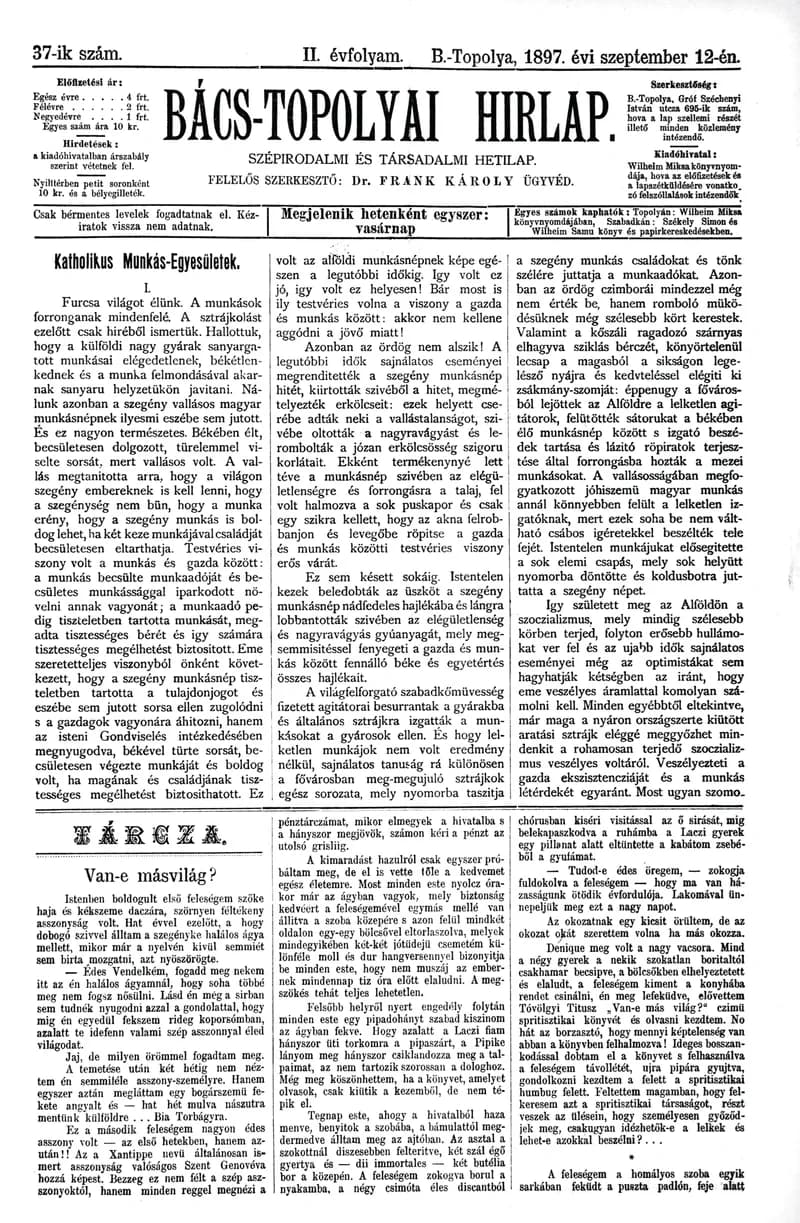 Bács-Topolyai Hirlap, 2. évf. 1897. szeptember 12. 37. sz.