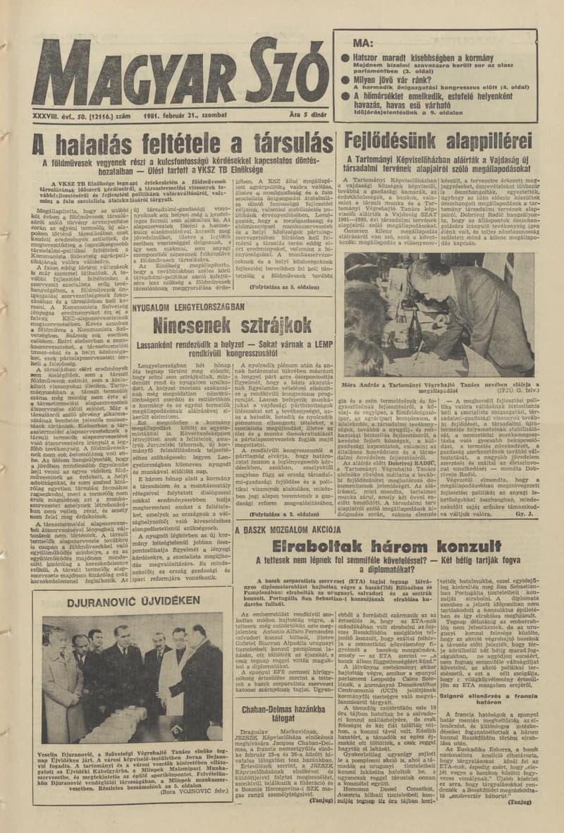 Magyar Szó, 38. évf. 1981. február 21. 50. sz.