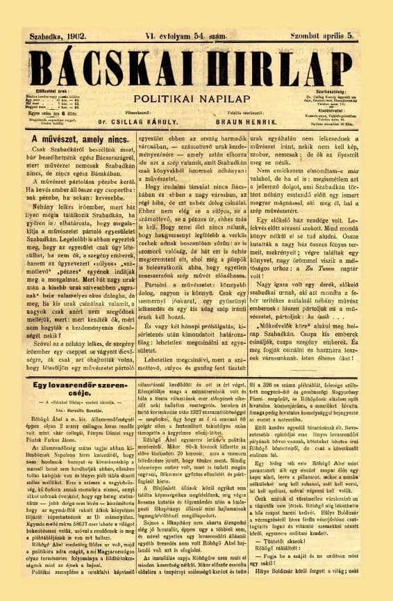 Bácskai Hirlap, 6. évf. 1902. április 5. 54. sz.
