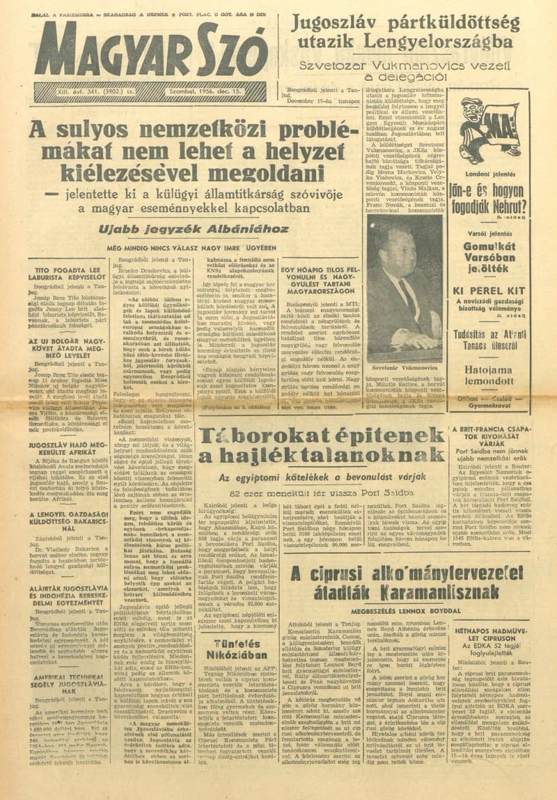 Magyar Szó, 13. évf. 1956. december 15. 341. sz. 1–10. oldal