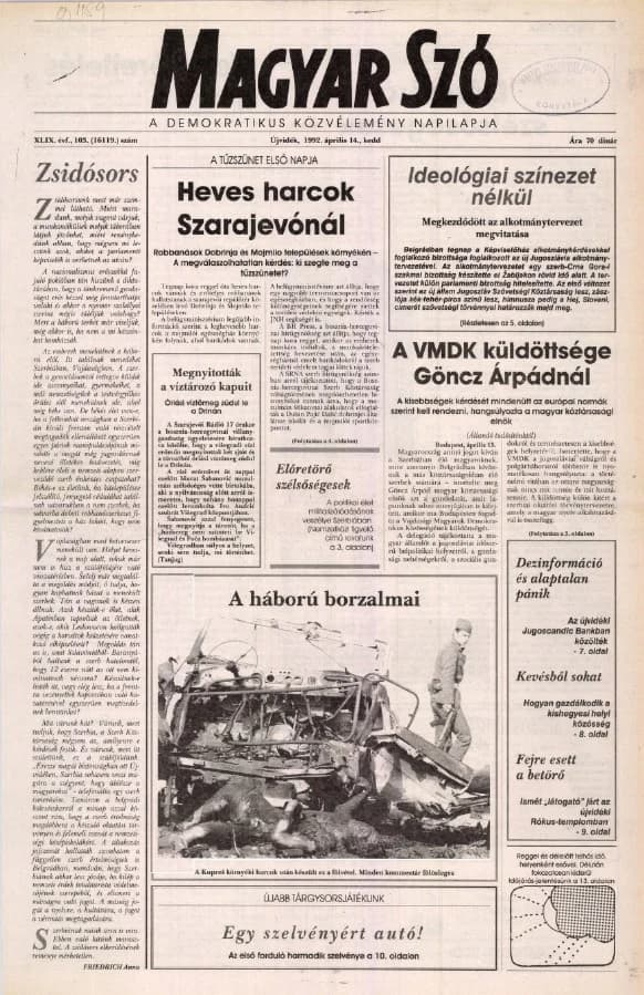 Magyar Szó, 49. évf. 1992. április 14. 103. sz. 1–20. oldal