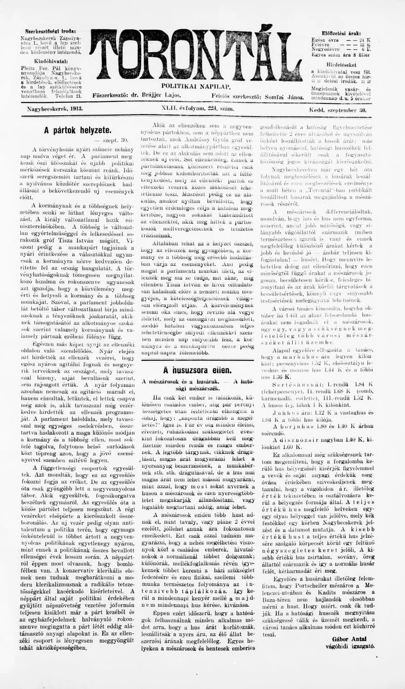 Torontál, 42. évf. 1913. szeptember 30. 224. sz.