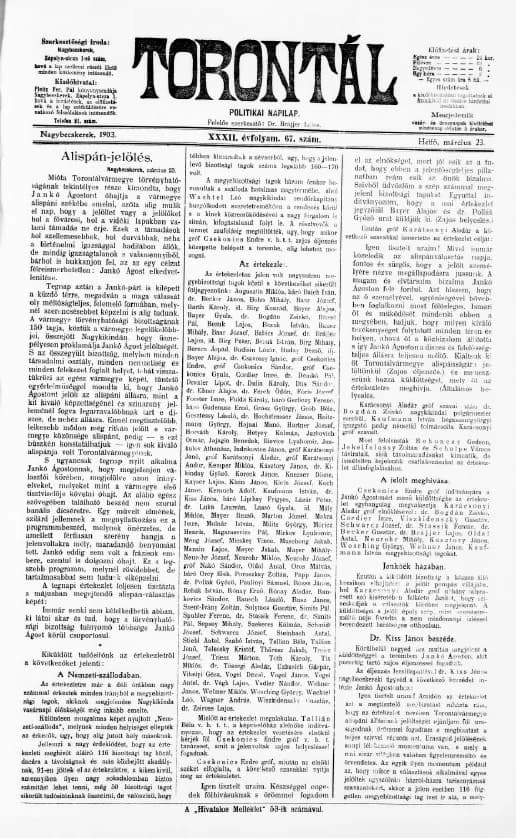 Torontál, 32. évf. 1903. március 23. 67. sz.