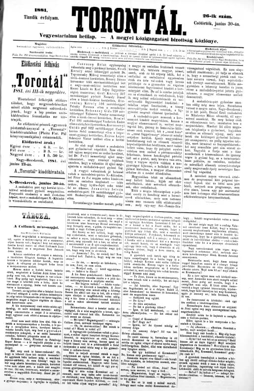 Torontál, 10. évf. 1881. június 30. 26. sz.