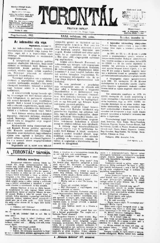 Torontál, 31. évf. 1902. december 13. 285. sz.
