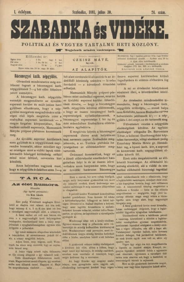Szabadka és vidéke II, 1. évf. 1893. július 30. 24. sz.