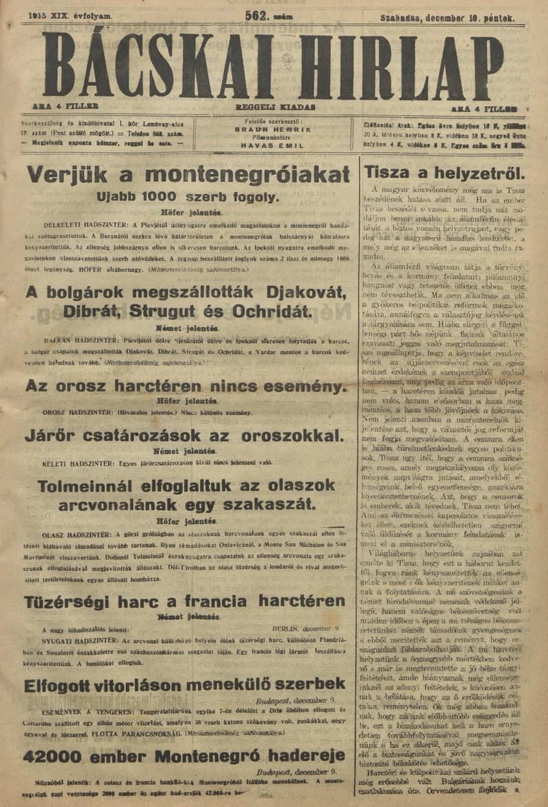 Bácskai Hirlap, 19. évf. 1915. december 10. 562. sz.