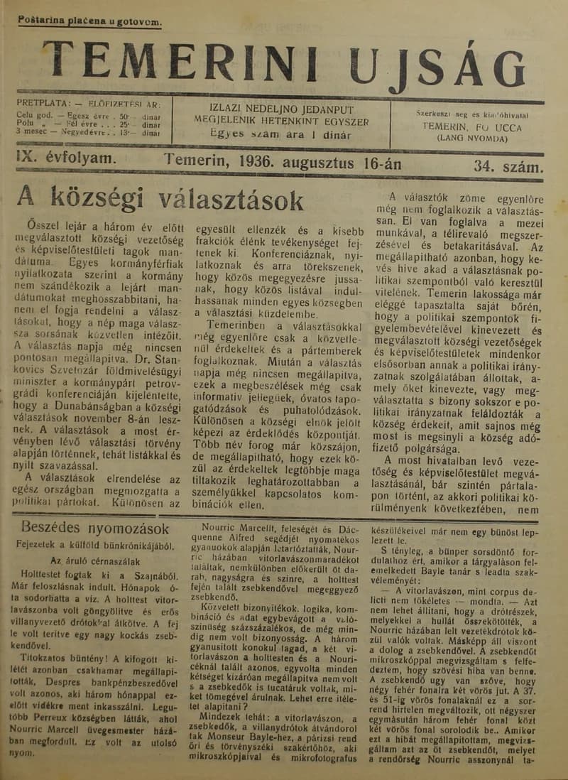 Temerini Újság 1928-1944, 9. évf. 1936. augusztus 16. 34. sz.