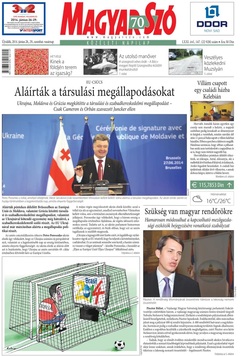 Magyar Szó, 71. évf. 2014. június 28. – 29. 147. sz. 1–32. oldal