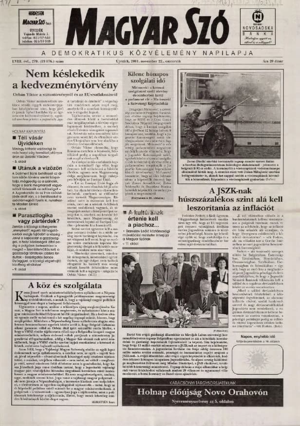 Magyar Szó, 58. évf. 2001. november 22. 270. sz. 1–16. oldal