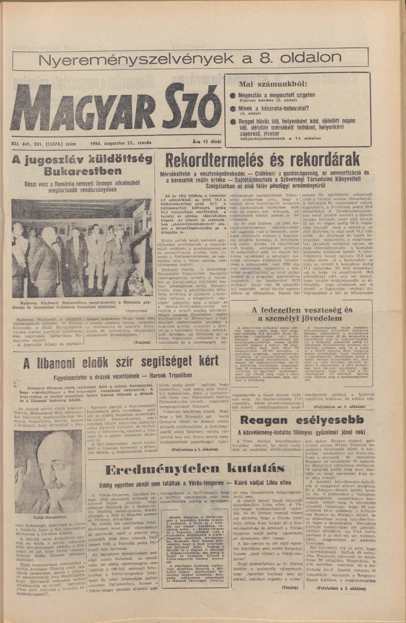 Magyar Szó, 41. évf. 1984. augusztus 22. 231. sz. 1–16. oldal