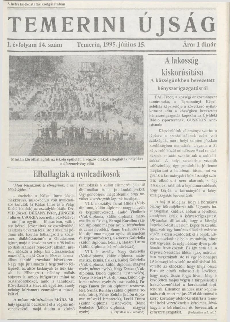 Temerini Újság, 1. évf. 1995. június 15. 14. sz.