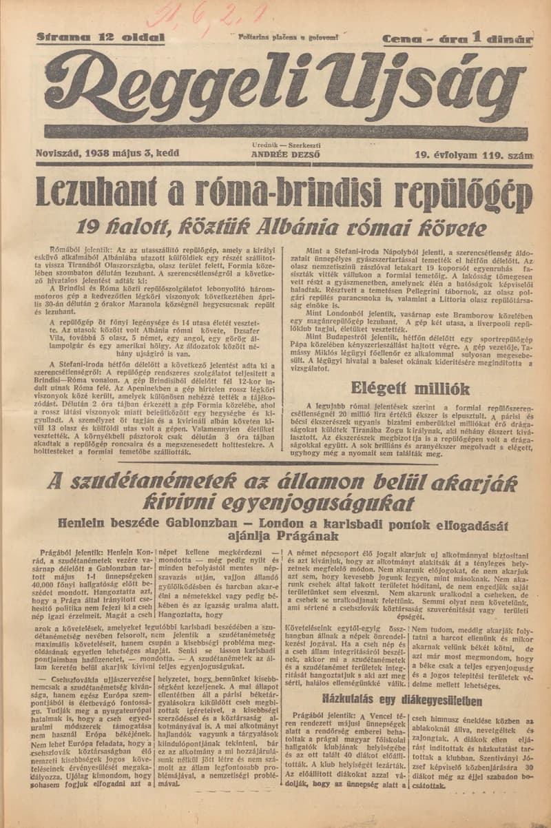 Reggeli Újság, 19. évf. 1938. május 3. 119. sz.