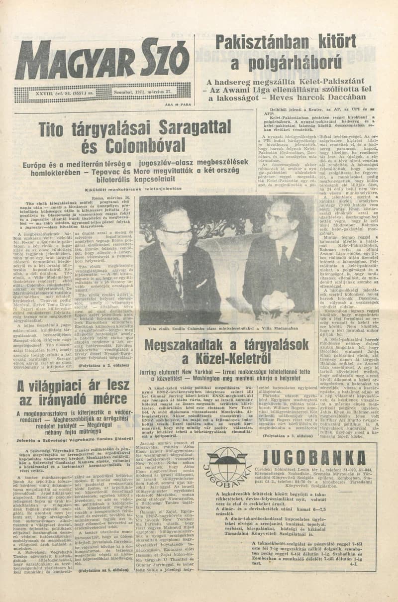 Magyar Szó, 28. évf. 1971. március 27. 84. sz. 1–20. oldal