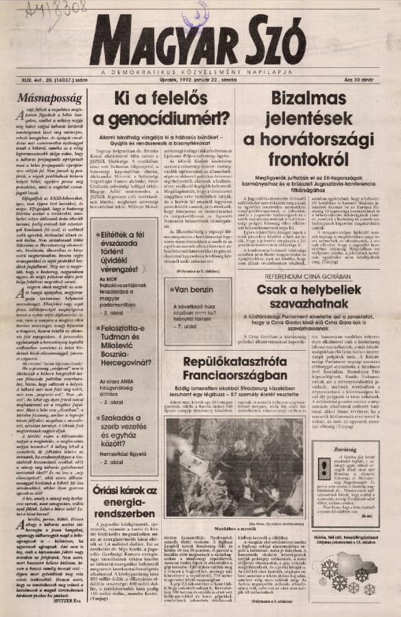 Magyar Szó, 49. évf. 1992. január 22. 20. sz. 1–16. oldal