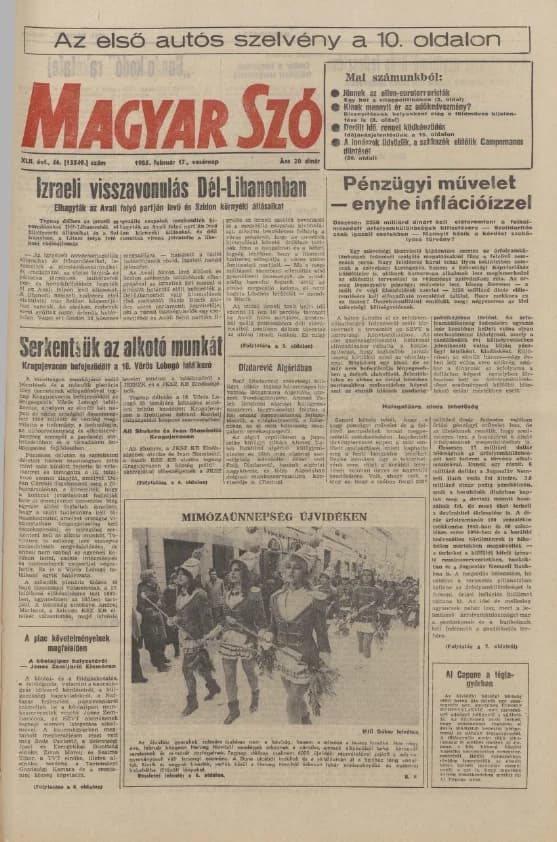 Magyar Szó, 42. évf. 1985. február 17. 46. sz. 1–28. oldal