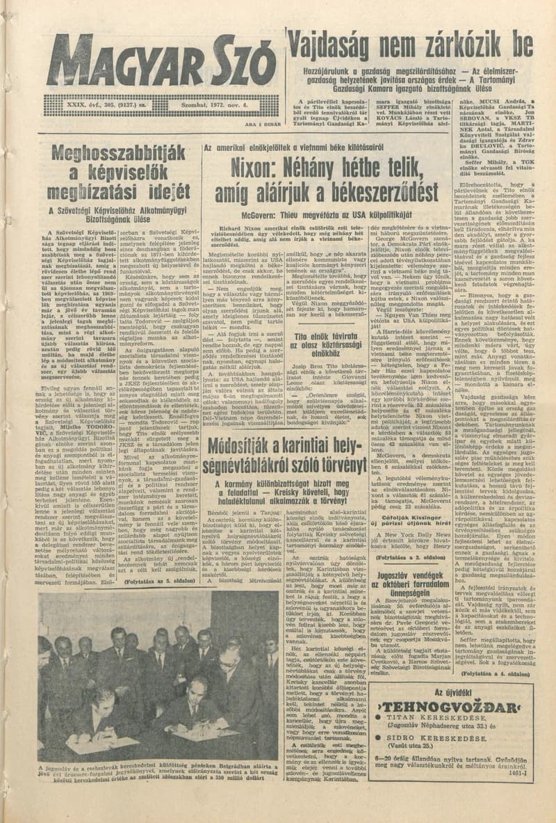 Magyar Szó, 29. évf. 1972. november 4. 305. sz. 1–20. oldal