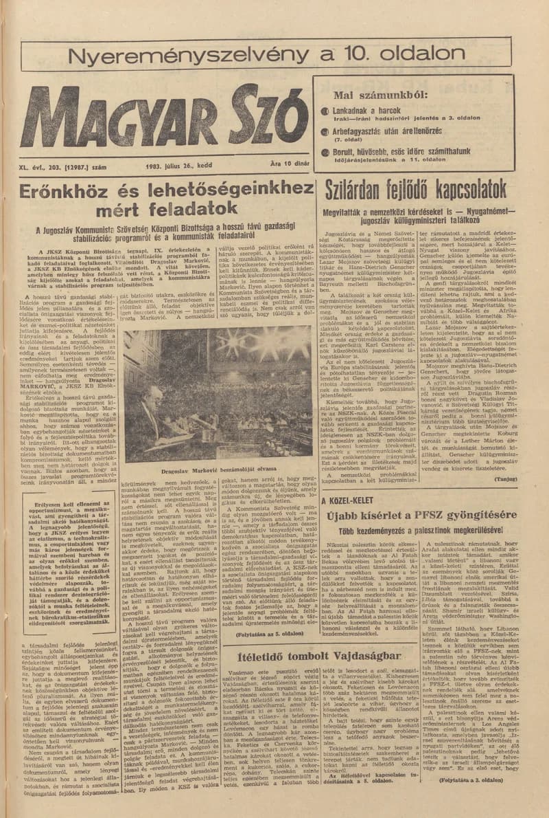 Magyar Szó, 40. évf. 1983. július 26. 203. sz. 1–20. oldal